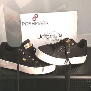 Michael Kors Black Platform Sneakers with Gold Accents